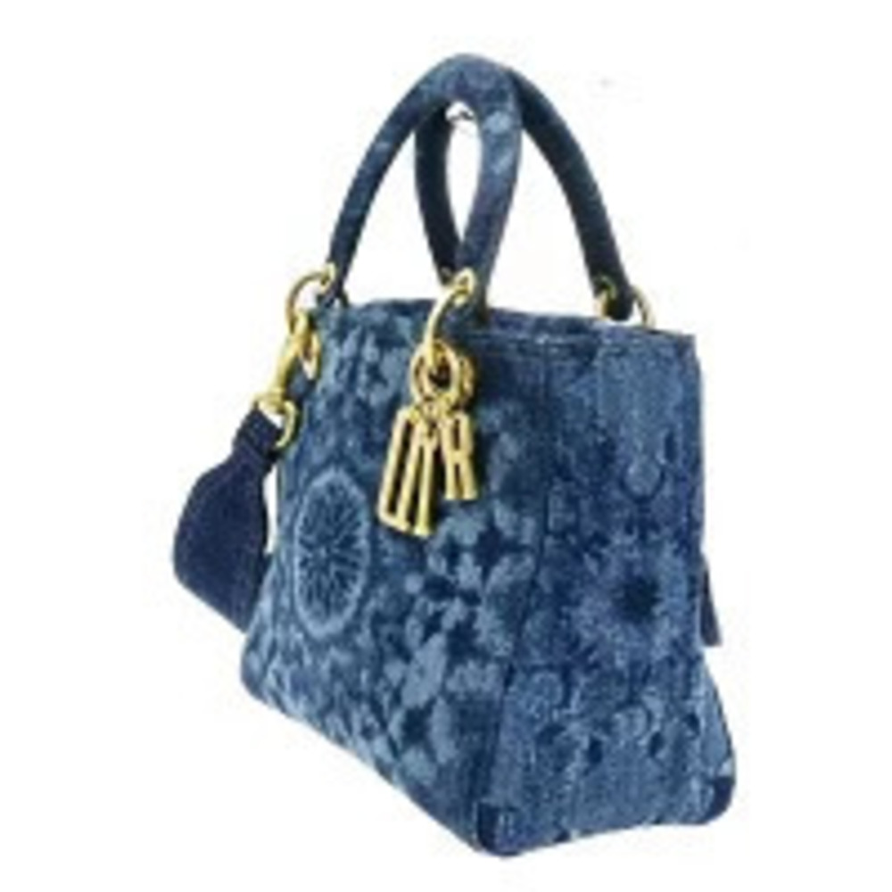 Dior Shoulder Lady Handbag Denim Christian Kaleidoscope Canvas Blue